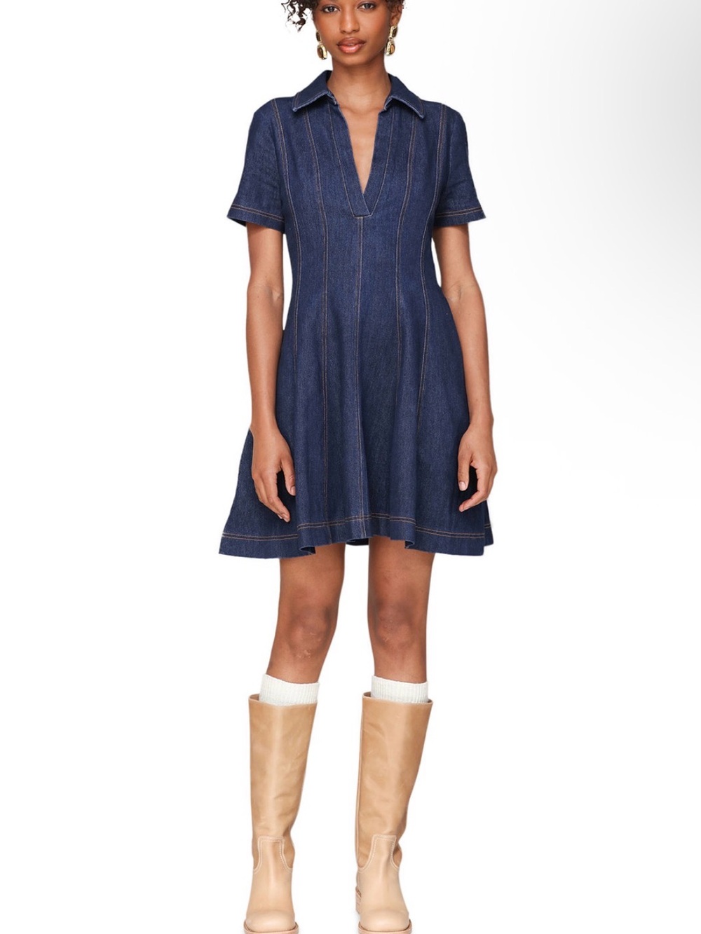 NWT Avec Les Files Women’s Denim Collared Fit and Flare Mini Dress
